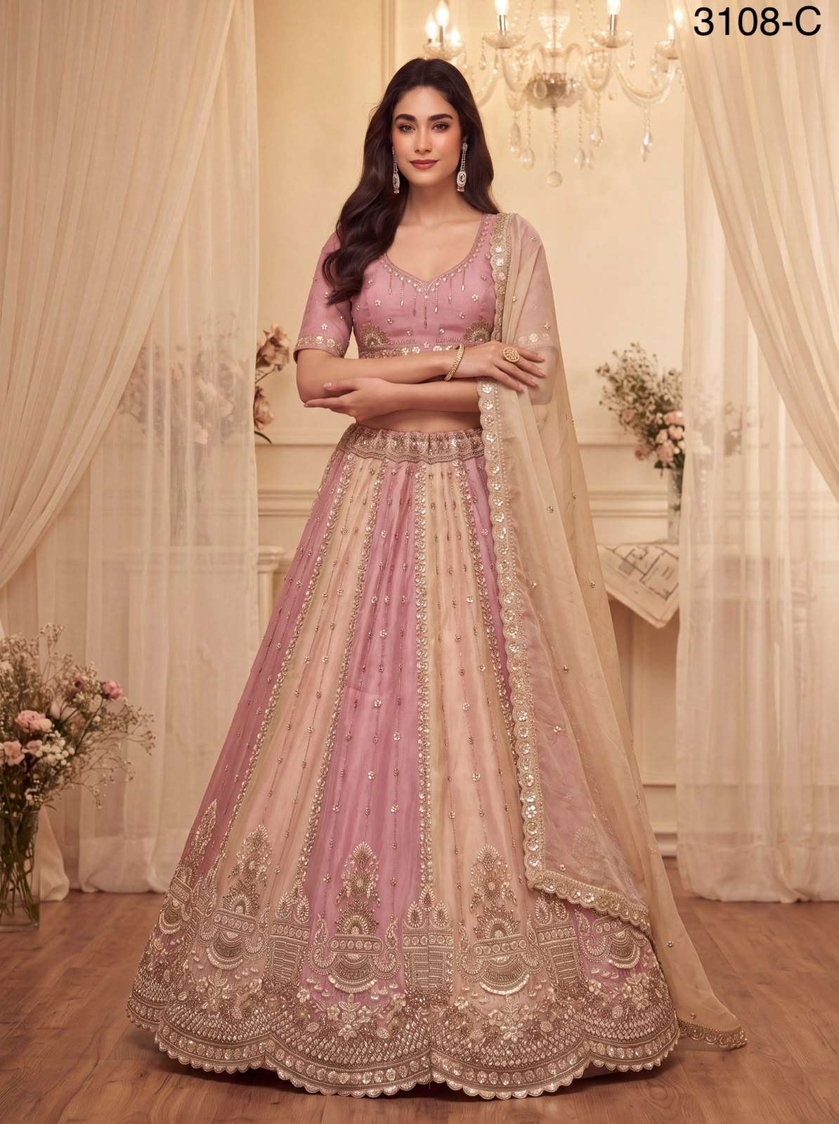 Partywear pastel Color beautiful Satin Silk fancy fabric Lehenga Choli reseller in surat 3108